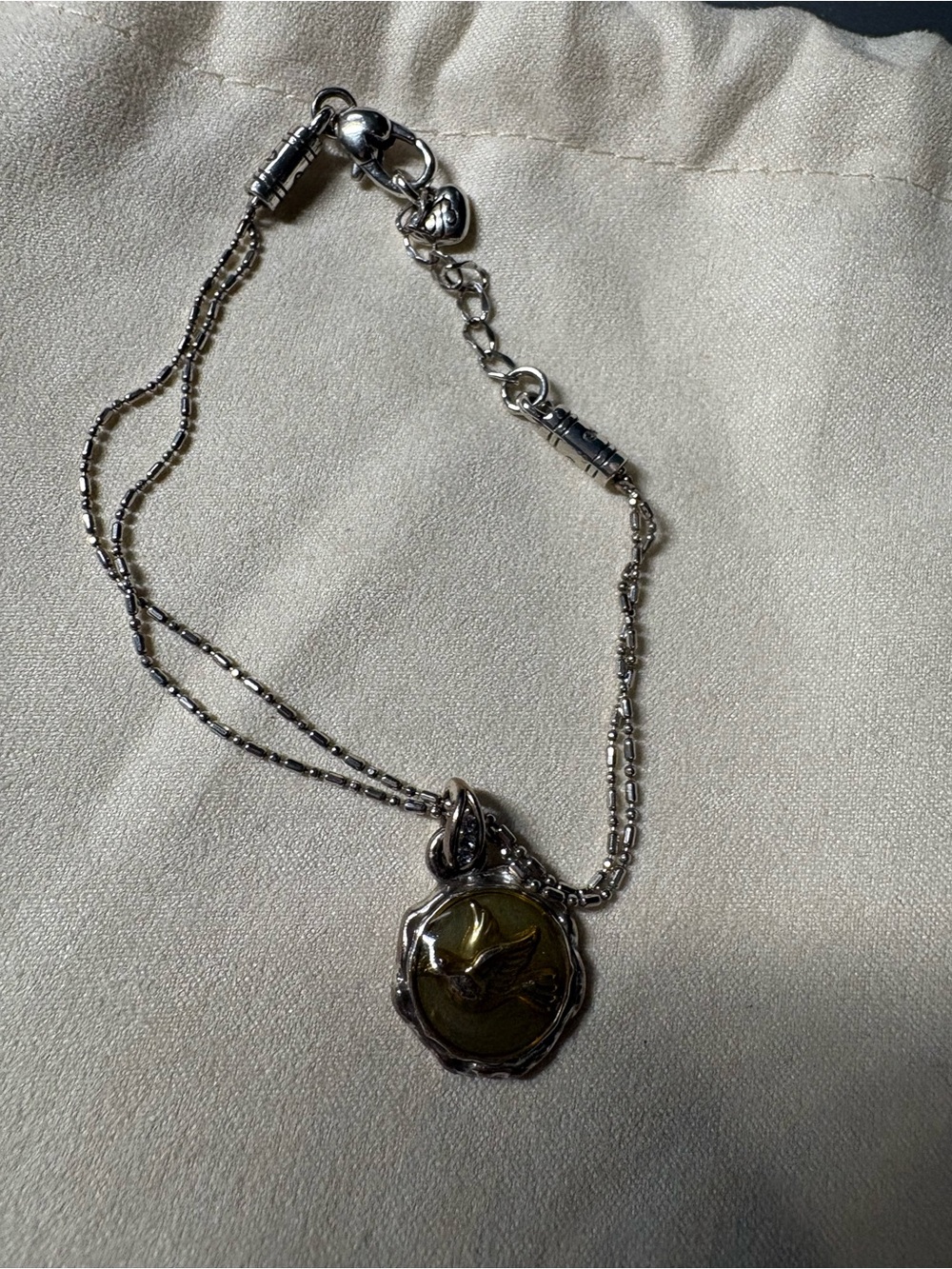 Brighton Silver-Tone Bracelet with Olive Accent Dove Charm